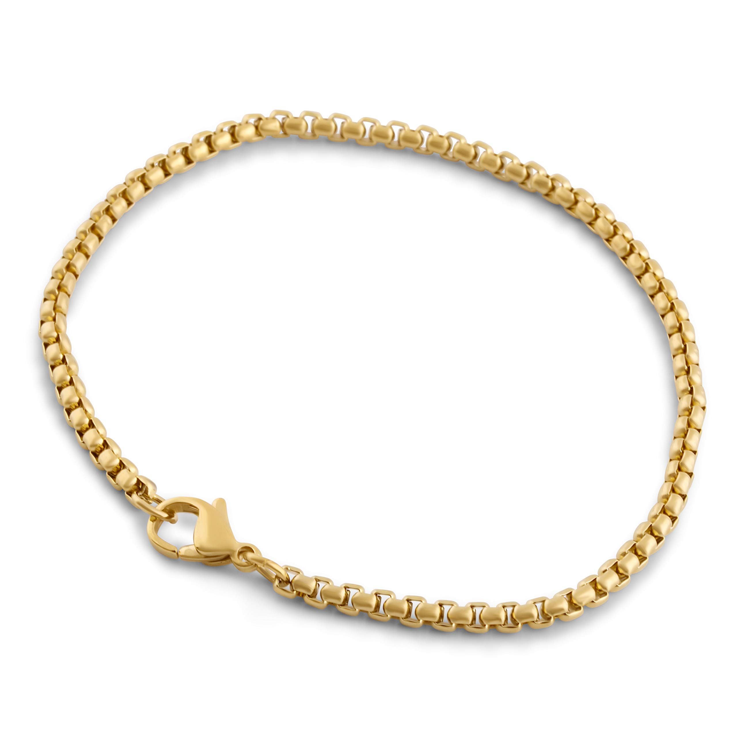 Akitsune Baca Chain links Bracelet | 3mm diameter | Box Rolo Chain Men Women stainless steel carabiner Minimalist - Gold 20cm