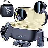 Wireless Lavalier Microphone for iPhone/Android/Camera, 200ft Range, Mini Microphone with Noise Cancellation, 25Hrs Battery Life Lapel Bluetooth Mic, USB C Wireless Lapel Mic for Video Recording