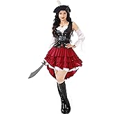 Funna Pirate Costume Women Adult Outfit 5 Piece with Hat Pirate Skirt Belt
