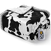 CAROMIO Heated Electric Blanket Full Size, Cow Print Fast Heating Blankets with LCD Controller, 10 Heat Levels & 1-12H Time Settings, ETL Certified, Machine Washable, Black White, 72" x 84"