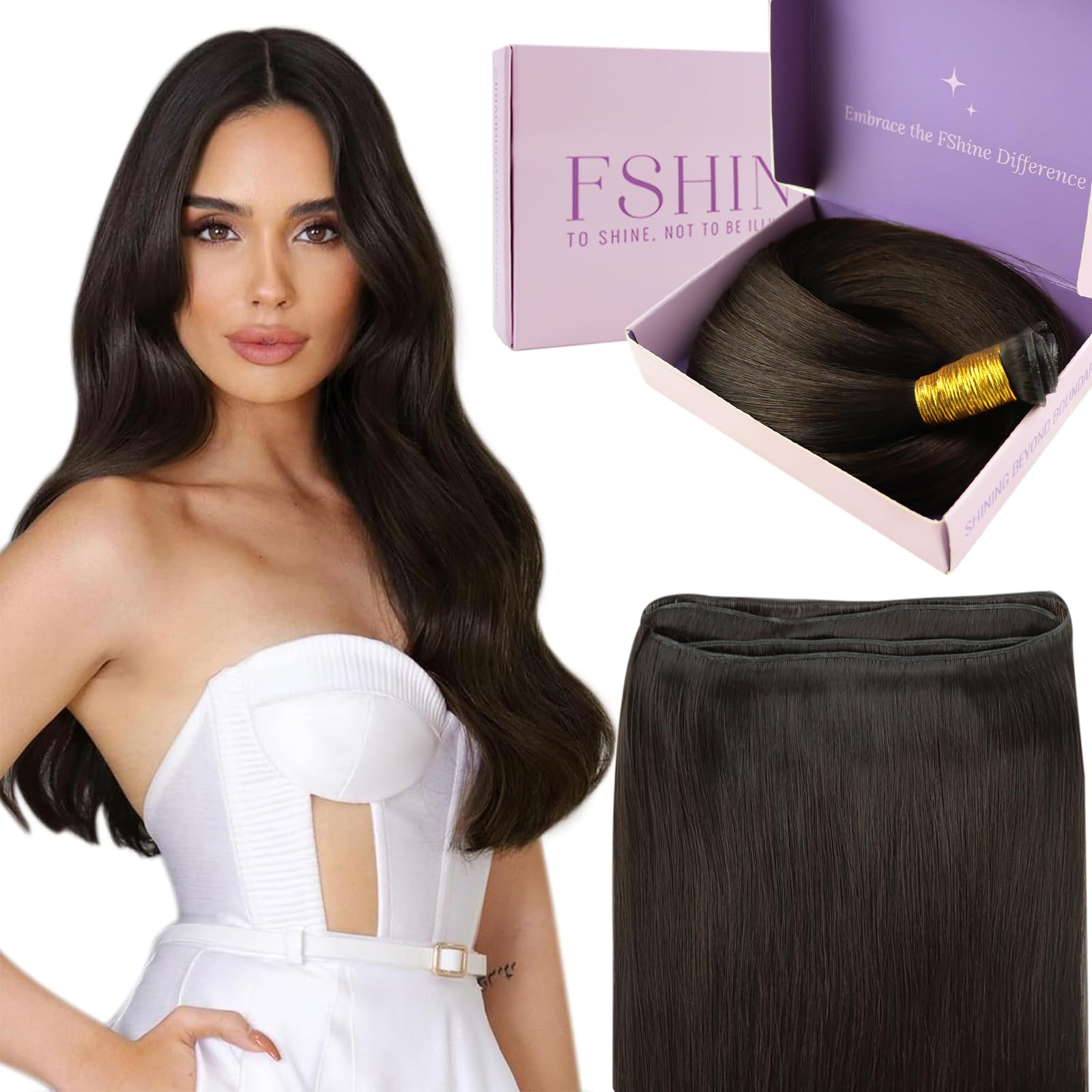 Fshine Hair Wefts Real Human Hair Dark Brown Sew In Hair Extensions Natural Hair Bundle Weft Extensions Human Hair 50 Grams Human Hair Weft 14 Inch Weave — image 1