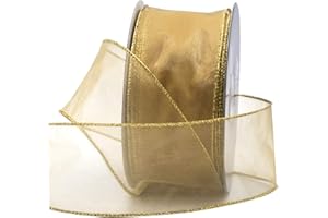 Royal Imports Organza Wired Sheer Ribbon 2.5" (#40) for Floral & Craft Decoration, 50 Yard Roll (150 FT Spool), Gold