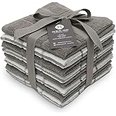 Mellow Buff 100% Cotton Terry Dish Cloth & Dish Towel, 8 Pack, Super Soft and Absorbent Kitchen Towels, Perfect for Kitchen Cleaning and Dish Washing (Grey (Solid and Checks) 8 Pack)