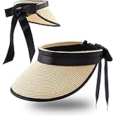 Eigso Womens Sun Protection Visor Hat Straw Ponytail Travel Beach Cap for Woman