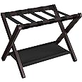 SONGMICS Luggage Rack, Folding Suitcase Stand with Storage Shelf, for Guest Room, Hotel, Bedroom, Heavy-Duty, Holds up to 131 lb, Chestnut Brown URLR007R01