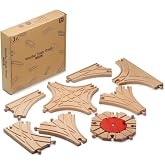SainSmart Jr. Wooden Train Track 8pcs, Track Expansion Compatible with All Major Brands Toddler Railway Toy Train Set Boys Train Set 3+