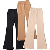 WDIRARA Girl's 3 Pack Elastic Waist Flare Pants Ribbed Bell Bottoms Pants Lettuce Trim Trousers