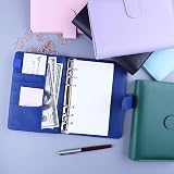 HAUTOCO PU Leather A6 Budget Binder Cover 6 Ring Notebook Folder Navy Blue view 2