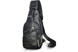 Le'aokuu Men Fashion Casual Tea Designer Travel Hiking Crossbody Chest Sling Bag Rig One Shoulder Strap Bag Men Leather 8015