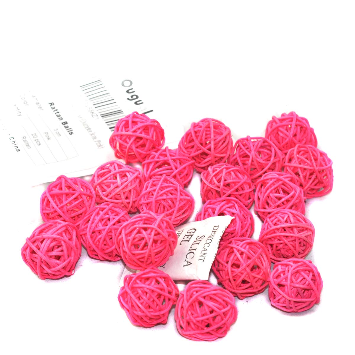 Ougual Natural Wicker Rattan Balls Table Wedding Party Hanging Wobble Ball Christmas Decoration (3cm, 20pcs, Pink)