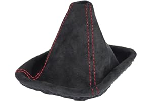 L & P Car Design Shift Boot Cover Faux Suede Compatible with BMW 3 Series e46 1998-2007 Manual Transmission (Black with red Stitch)
