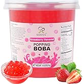 Soeos Strawberry Popping Boba Pearls, 6.6 Pounds (3Kg) | Bursting Boba Pearls for Bubble Tea, Beverages, Shakes, Desserts, Smoothie and Ice Cream Topping