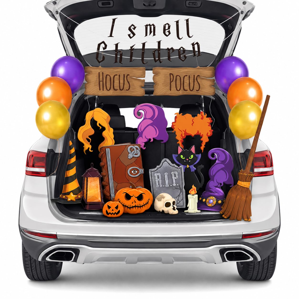 Halloween Trunk or Treat Decorations Kit, Witch Sister Theme Car Trunk Decor Set with Balloons Hats Props for SUV Truck Van,