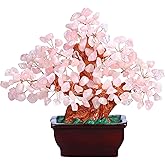 AzureLeap Feng Shui Natural Rose Pink Quartz Crystal Money Tree Bonsai Style Decoration for Wealth and Luck (Pink)