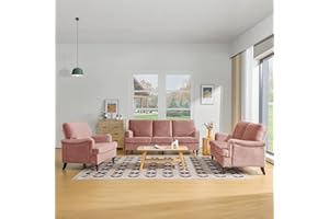 AVZEAR 3 Piece Living Room Sofa Set, Mid-Century Upholstered Living Room Furniture Set, Velvet Chesterfield Sofa for Living Room, Bedroom, Apartment, 1+2+3 Seat Dark Pink