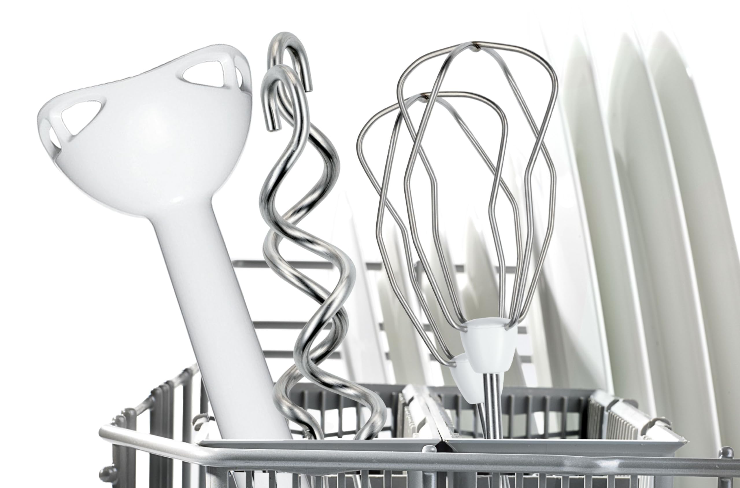 Bosch Handrührgerät, 2 Rührbesen, 2 Knethaken, Edelstahl, spülmaschinenfest, Pürierstab, Mixbecher, 5 Stufen plus Turbostufe, 450 W, weiß, ErgoMixx MFQ36440 5