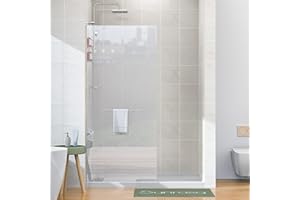 Sunrosa Frameless Glass Shower Panel 34"×76", Fixed Shower Glass Panel with Shelves in Brushed Nickel, 3/8" Tempered Glass Shower Screen for Walk in Shower
