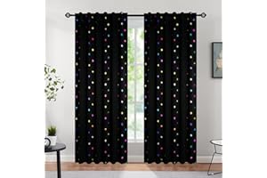 Urban Lotus Black Blackout Window Curtains for Christmas Decoration 84" Length Colorful Metallic Polka Dots Printed Curtains Back Tab/Rod Pocket Thermal Insulated Drapes for Kids Room, 52" w 2 Panels