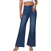 KDF Wide Leg Jeans for Woman Baggy Stretchy Loose Trendy Frayed Hem Denim Boyfriend Pants