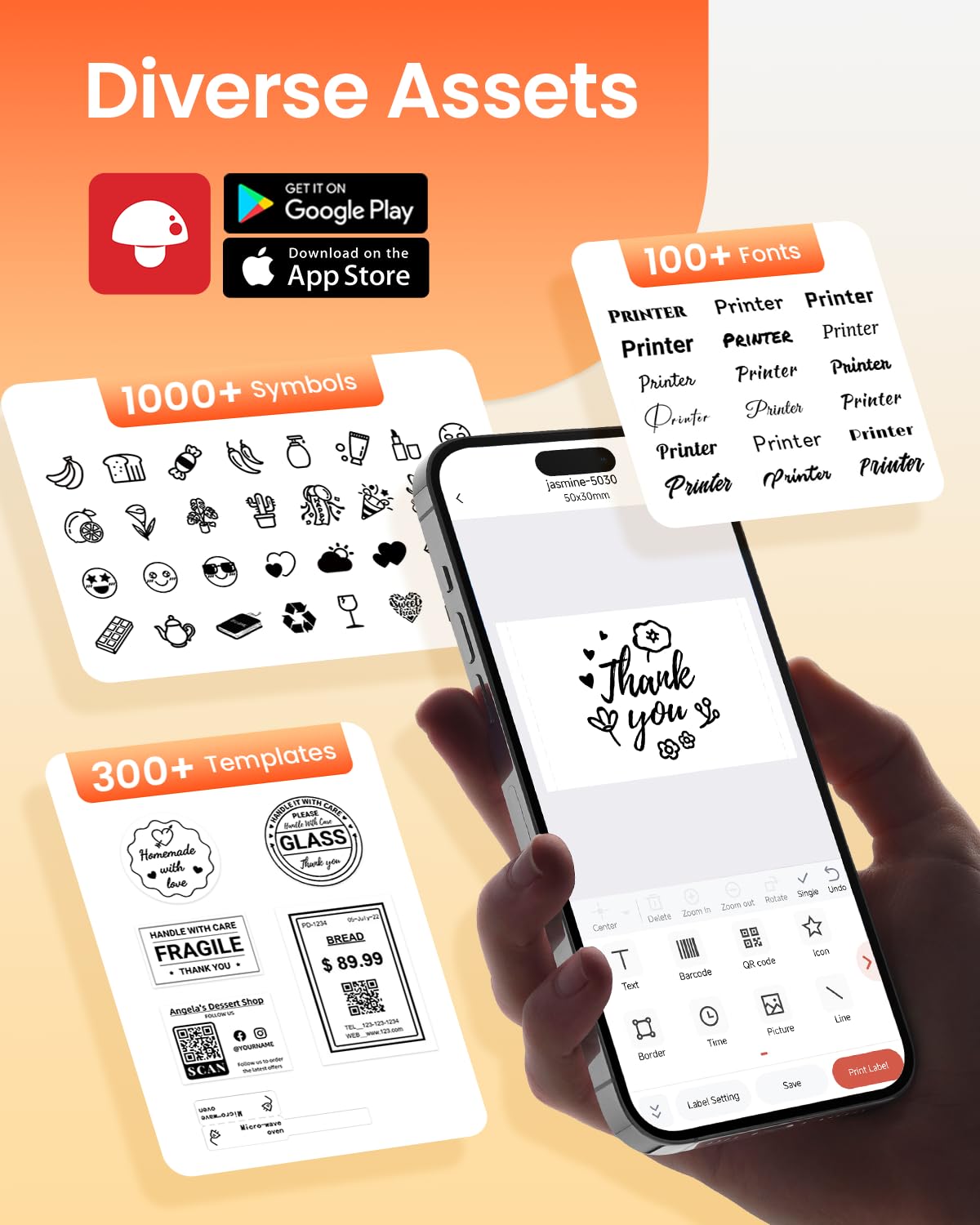 Phomemo Label Maker, Label Printer Thermal, M110 Bluetooth Sticker Printer, Print Width 0.78''-2'', Versatile App with 600+ Fonts & 700 Templates, for Small Business & Home, Ebony Black (+100 Labels)