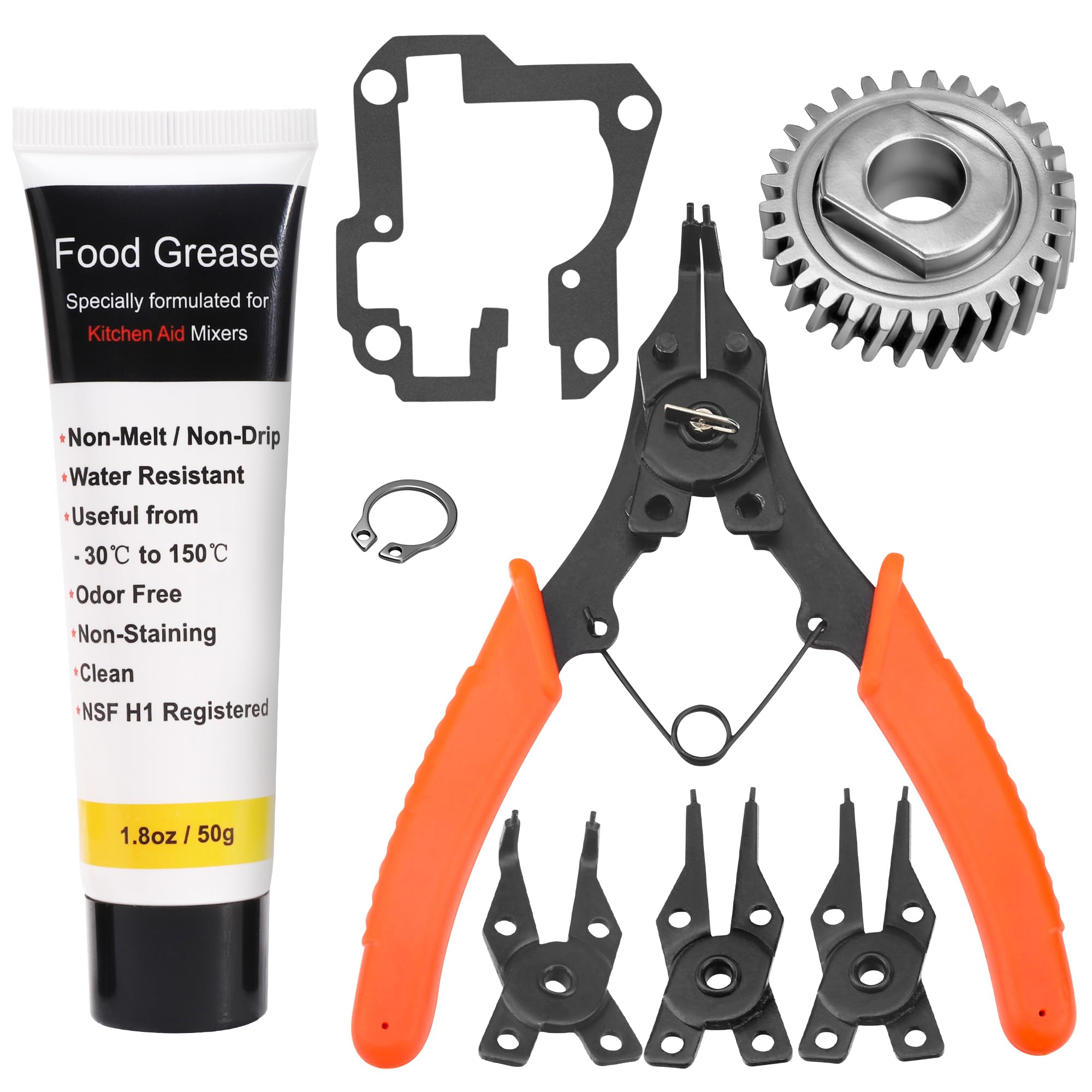 Photo 1 of 9706529 W11086780 Replacement Gear Parts Compatible with Whirlpool Worm the 9709511 Gasket and 9703680 Circlip & 1.8 Oz Food Grade Grease