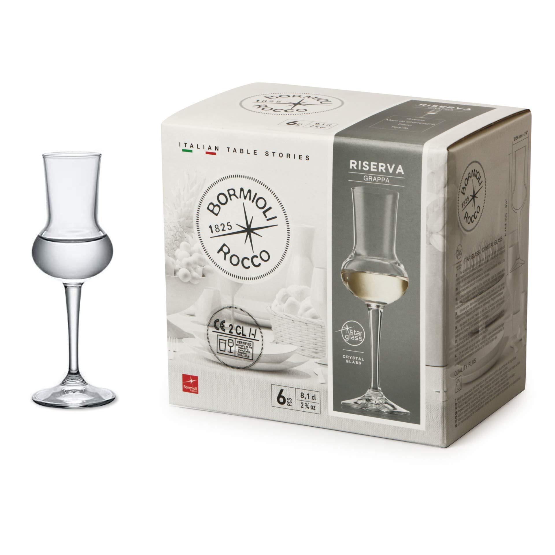 Photo 1 of Bormioli Rocco Riserva 2.75oz Grappa Glass, Set of 6 - Crystal Glass Bareware Essentials for Home and Restaurant Bar, For Serving Champagne, Cocktails, Wine - Dishwasher Safe