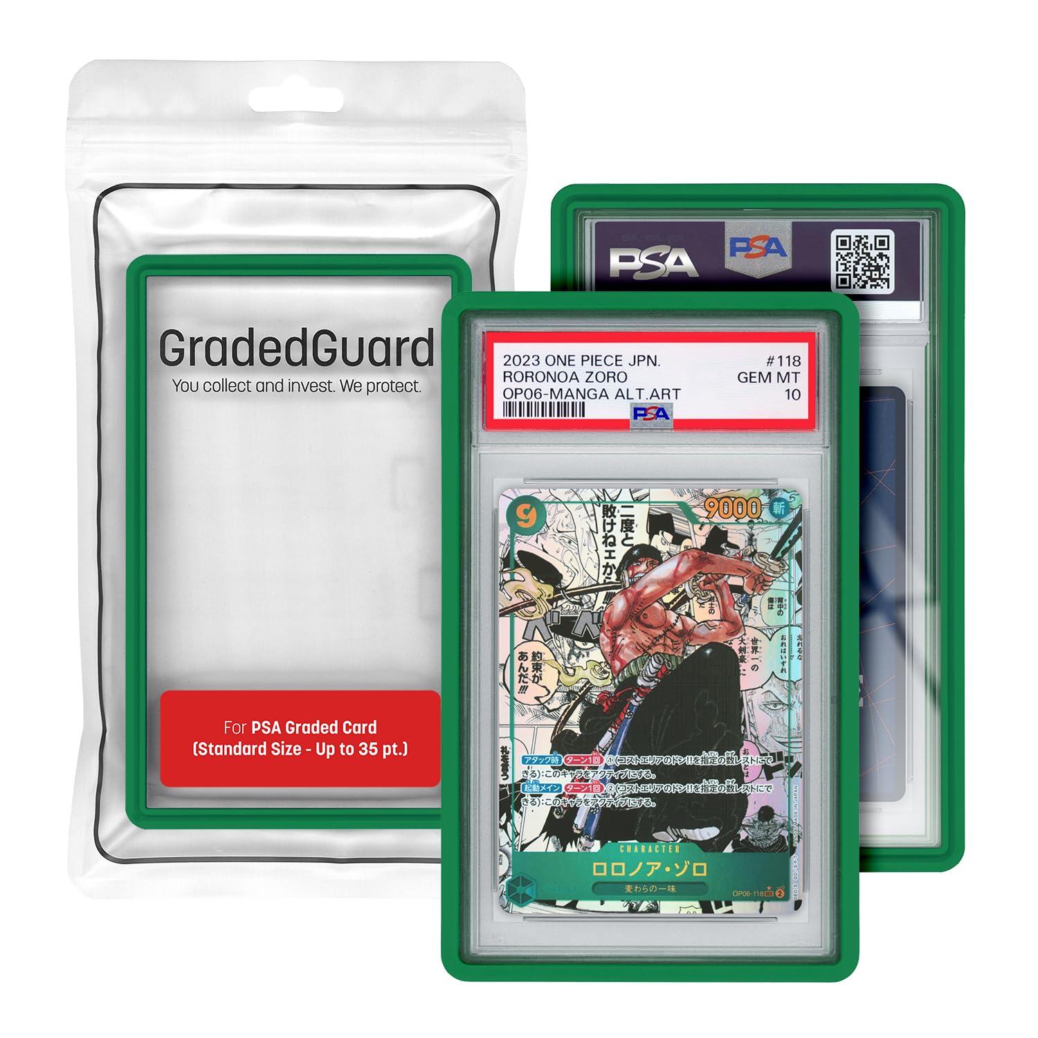 GradedGuard Graded Card Guard Case for Standard PSA Slab Case | Multiple Colors | Soft Touch Matte Finish | Stackable | Made to Fit PSA | Solid TPU and PC Design. (Green)