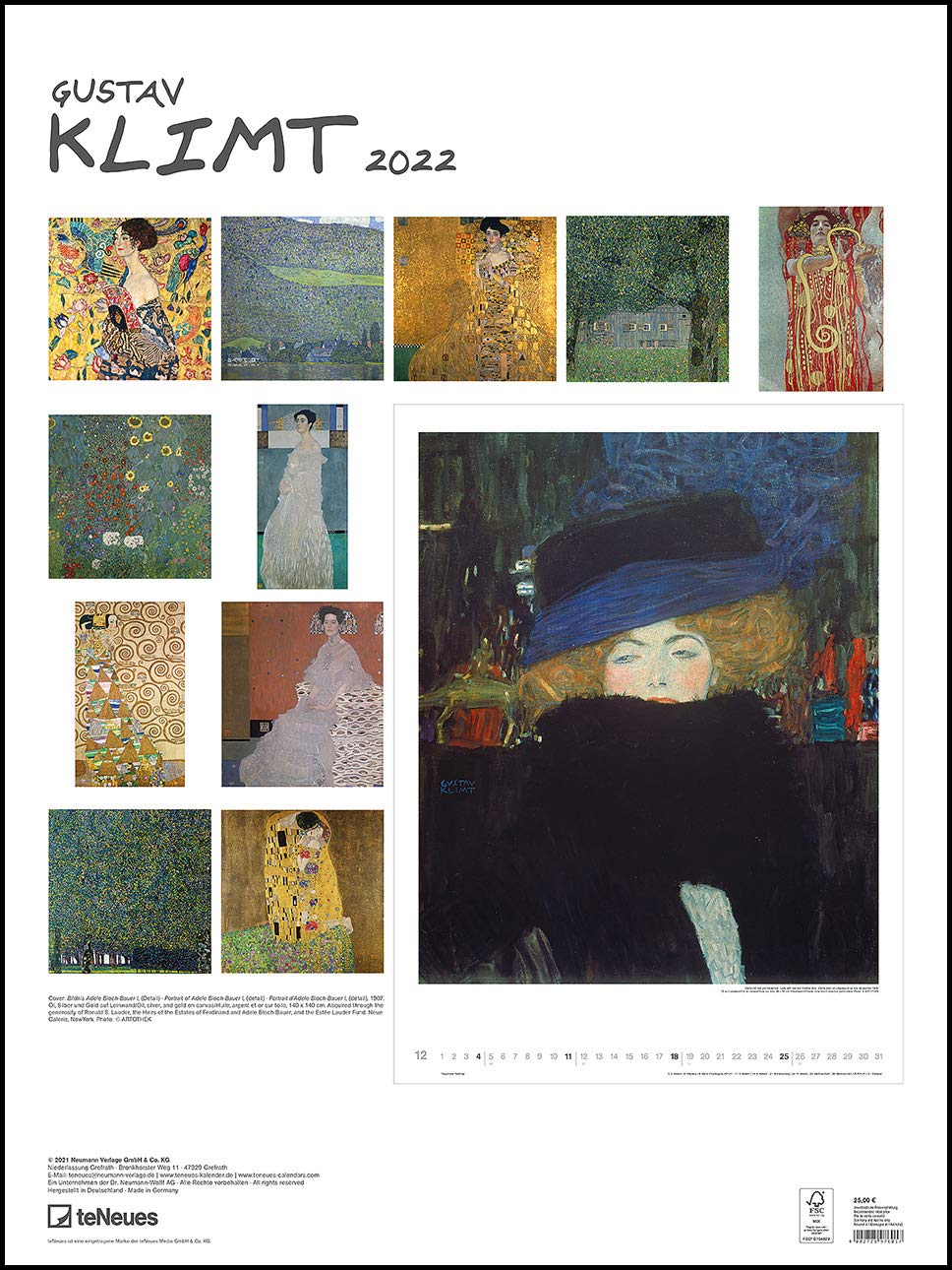 Hcbe Calendar 2022 Gustav Klimt 2022 - Kunst-Kalender - Poster-Kalender - 48X64:  4002725976017: Amazon.com: Books