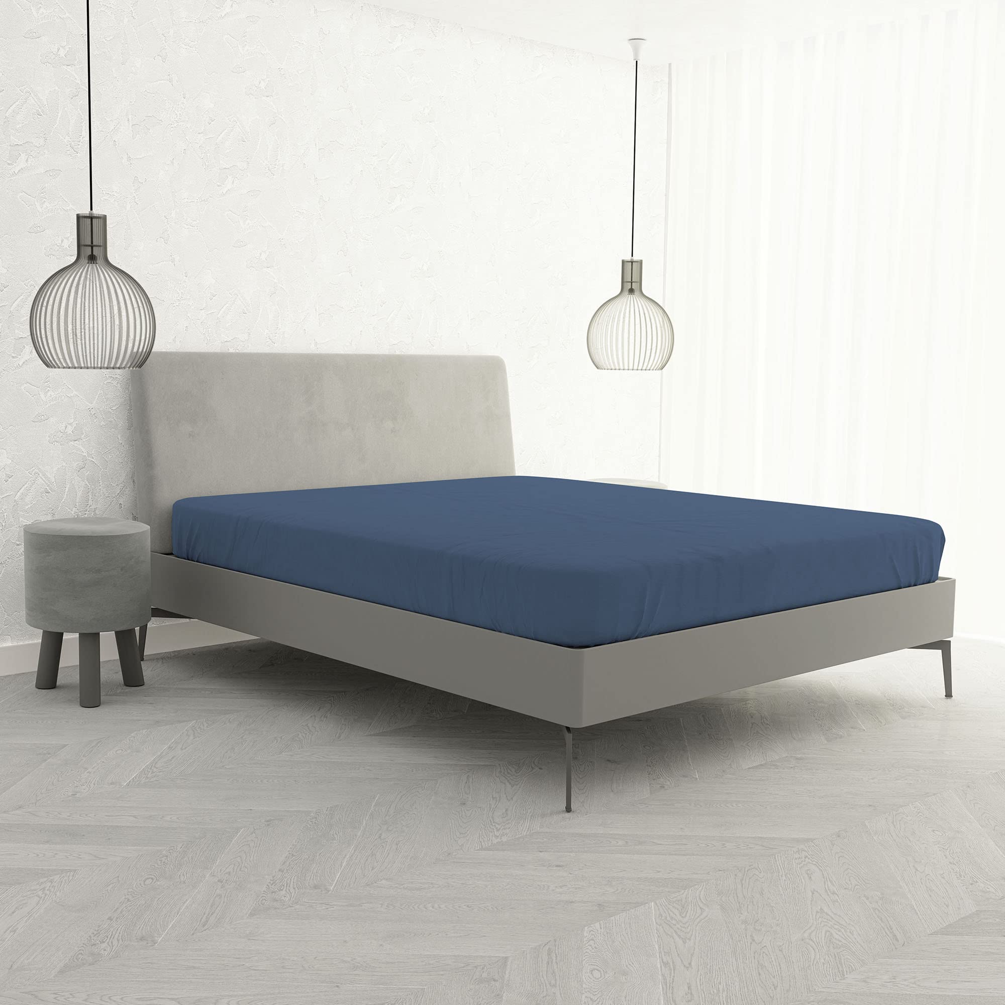 Fitted Sheet with Corners for Double Bed, Cotton, Made in Italy, Bed Linen 170 x 200 cm with Elasticated Corner 25 cm, Avio