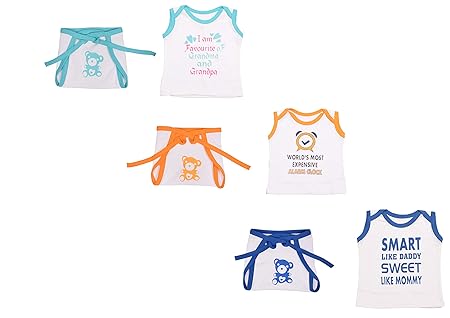 Toddylon Baby Sleeveless Summer T-Shirts with Nappies for New Born Baby (0-6 Months) (Pack of 3)