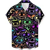 Halloween Bowling Shirts for Men Short Sleeve Regular Hawaiian Fit Casual Button Down Beach Shirts