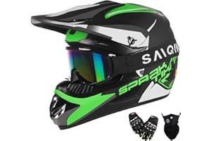 TIANDU Youth Motocross Helmet Dirt Bike Helmet,ATV Motorcycle Helmet,Outdoor Dirt Bike Helmets,DOT Approved,Off-Road Helmets with Gloves Goggles Face Shield 4-Piece Set