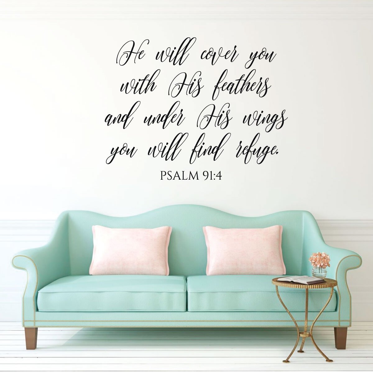 Christian Wall Decal Psalm He Will Cover You
