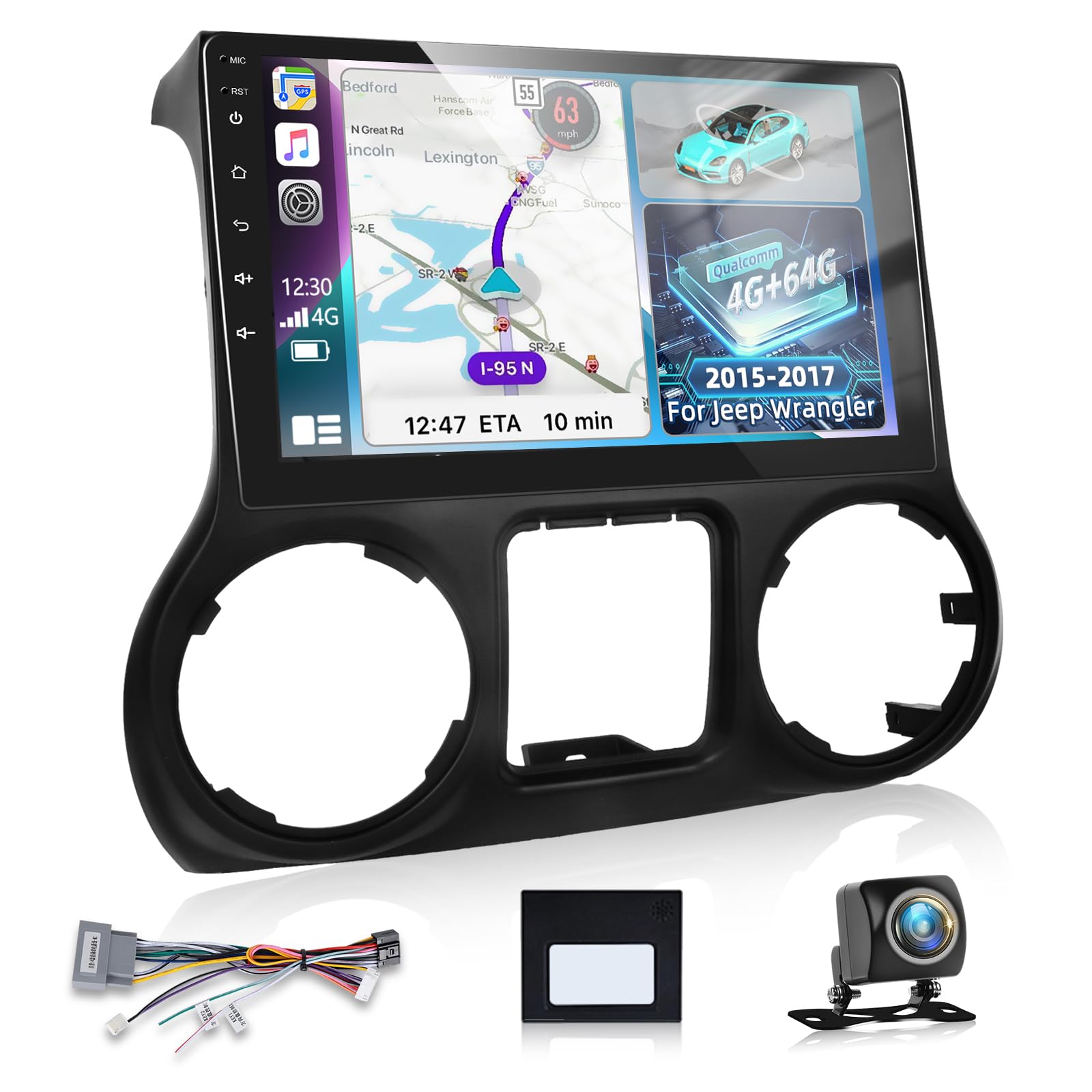 Photo 1 of NHOPEEW [8 Core 4+64G] for Jeep Wrangler 2015 2016 2017 Android Radio, 10 inch IPS Touchscreen Carplay Stereo - 3D Car Model, Cooling Fan, 5G/WiFi, GPS, DSP, Custom UI Design + Backup Camera