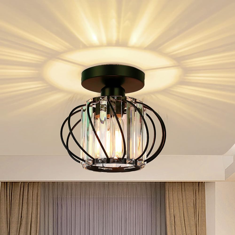 FRIDEKO HOME Modern Ceiling Lights Black Crystal LED Mini Chandelier