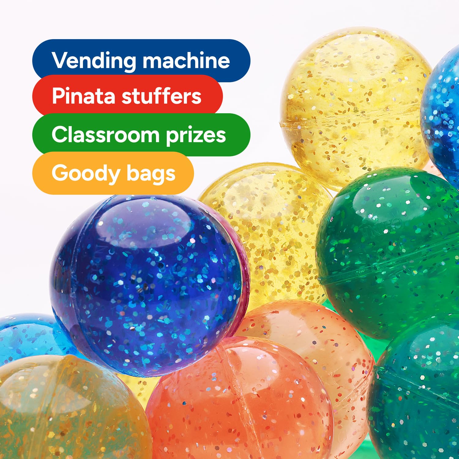 Entervending Bouncy Balls - Glitter Bounce Balls Bulk - Party Favors - Rubber Balls for Kids - Large Bouncy Ball 45 mm - Super Bouncy Balls Gift for Kids