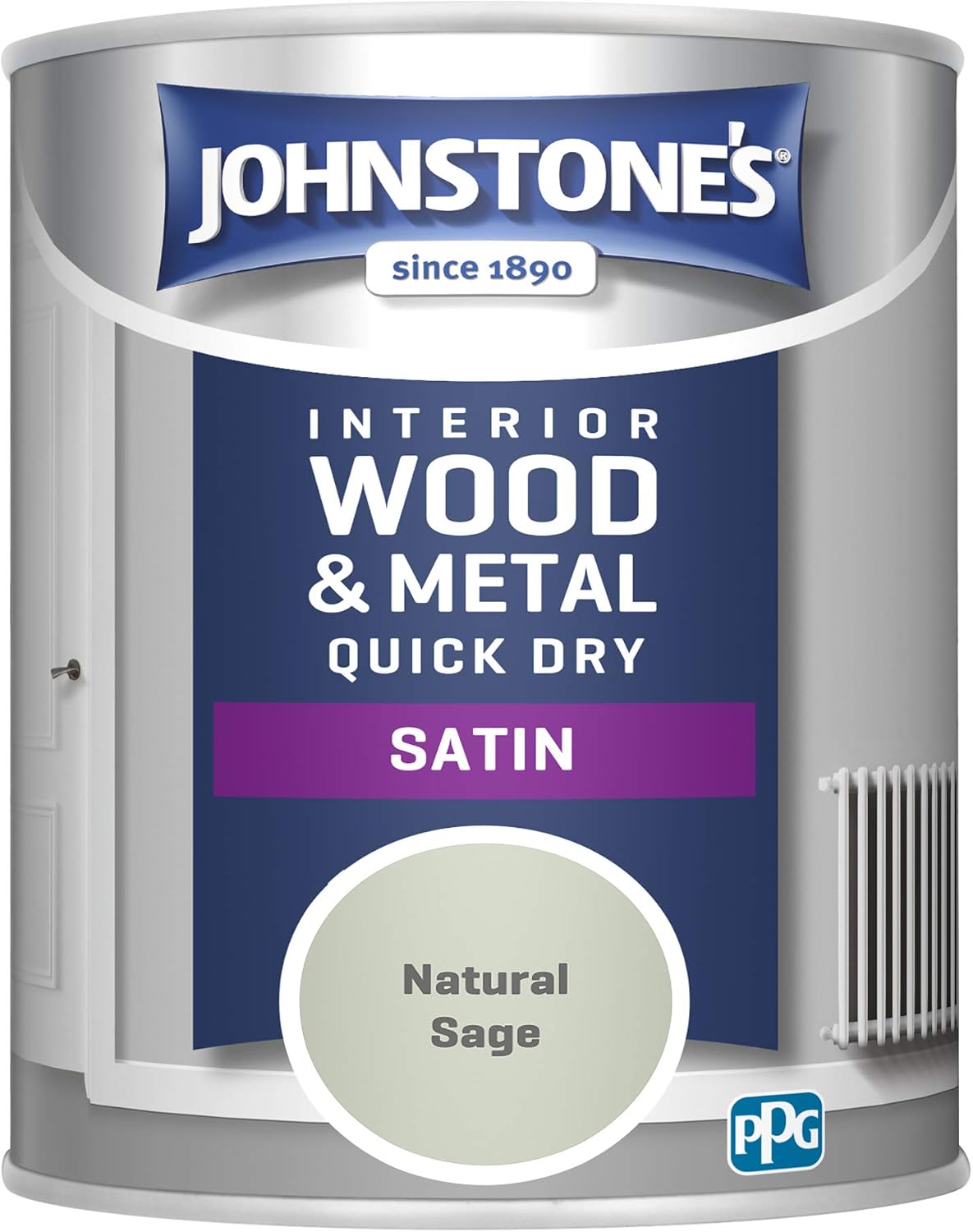 Johnstone's, Wood & Metal Paint, Satin Finish, Natural Sage, 750ml, Water Based, Quick Drying, Radiator Paint, Low Odour