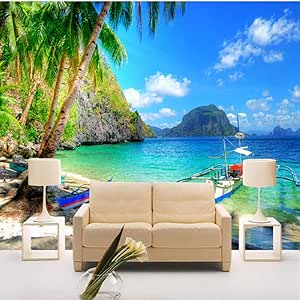 3D Hermoso paisaje costero Naturaleza Papel tapiz Sala de estar TV Sofá