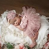 Ylsteed Newborn Photography Outfits - Girl Lace Romper with Tulle Skirt and Handmade Headband Photo Props