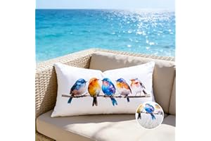 Outdoor Pillow Covers Waterproof 12x20,Outdoor Watercolor Blue Birds Lumbar Throw Pillow Cases Small Decorative Pillows Sprin