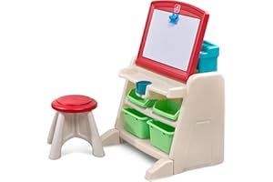 Step2 Flip & Doodle Easel Desk With Stool, Kids 2 in 1 Activity Table, Art Board, Made of Durable Plastic, For Toddlers 2+ Years Old