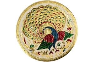 Craftsman Karwa Chauth Decorative Pooja Thali Platter Beautiful Peacock Design for Hindu Temple Rituals, Mandir Accessory - Diwali Gift,Pujan Karvachauth Deepawali Indian Gift Items Nakshi Plate