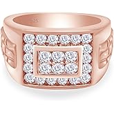 Men's Wedding Band Ring with Lab Created Moissanite or Lab Grown Diamond Cluster Nugget Style Ring in 14K Gold Plated 925 Sterling Silver Jewelry Gift for Him