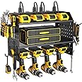 ZESEN Power Tool Organizer with Charging Station, Heavy Duty 3 Layer Drill Holder Wall Mount Garage Shelf Rack with 6 Outlet Power Strip, Tool Shelf with Hooks, Drill Bit Rack for Garage, Black