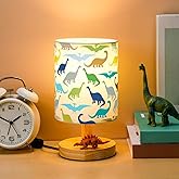VIHOSE Kids Table Lamp for Bedroom Kids Bedside Lamp with Linen Wooden Nightstand Cartoon Nursery Lampshade for Girls Boys Living Room(Forest Animal)
