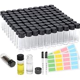 4ml Clear Glass Vials with Lids 100pcs Sample Bottle with Droppers &amp; Lables | Leak-Proof Clear Vials, Small Sample Bottle for Essential Oil, Lab Sample Empty Vials Liquid Bottle for Storage DIY