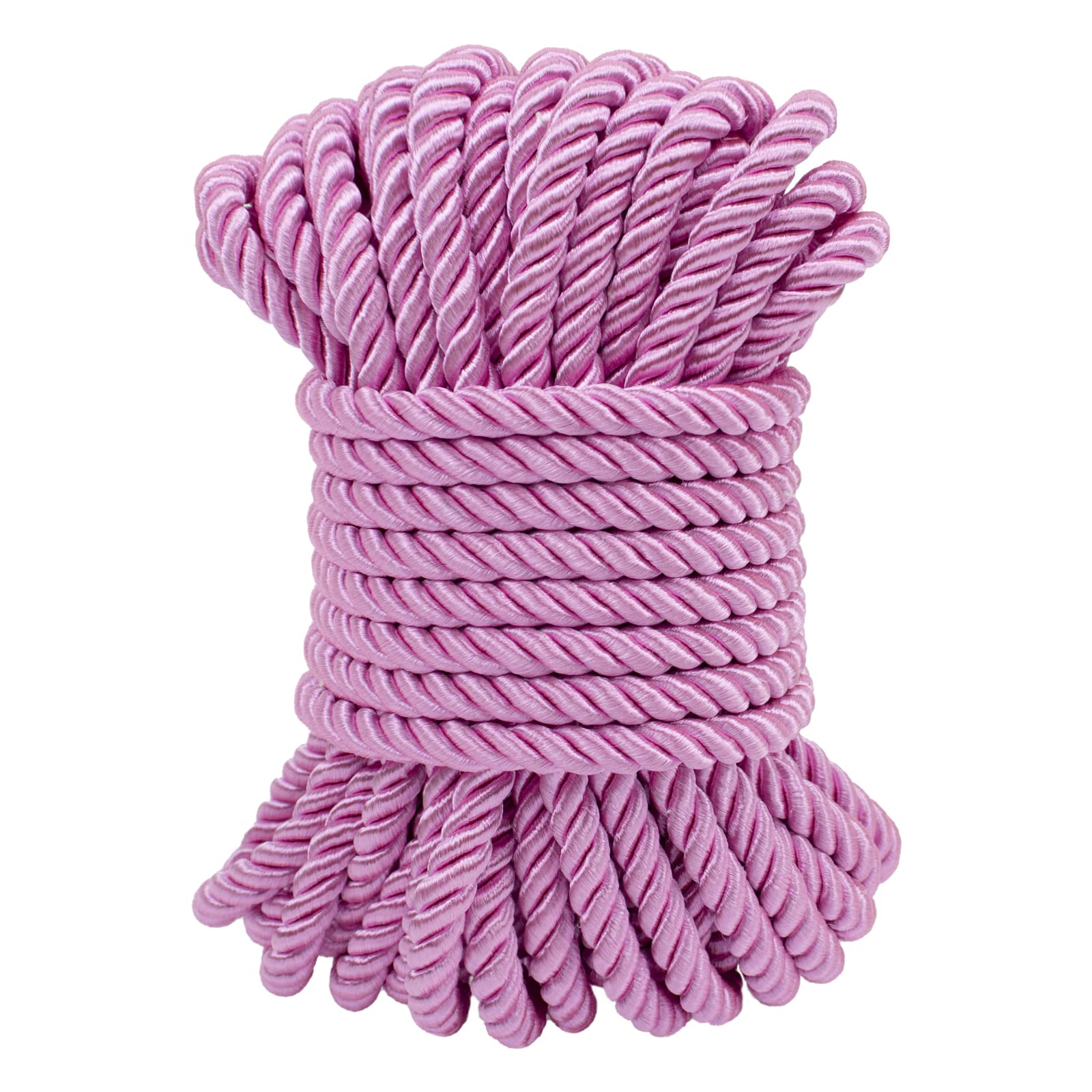 LEREATI Pink Twisted Cord Rope 7mm x 10m, 3-Ply Polyester Cord Soft Craft Rope Satin Cord Trim, Decorative Twisted Macrame Cord for DIY Craft Curtain Tieback Honor Cord Gift Bags Home Decor
