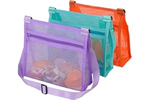 U-Zimikee 3 Pcs Shell Bags for Beach, Mesh Beach Bag for Holding Shells, Beach Shell Bags, Shell Collecting Bags for Kids, Shell Bag for Picking Up Shells, Beach Accessories for Boys and Girls