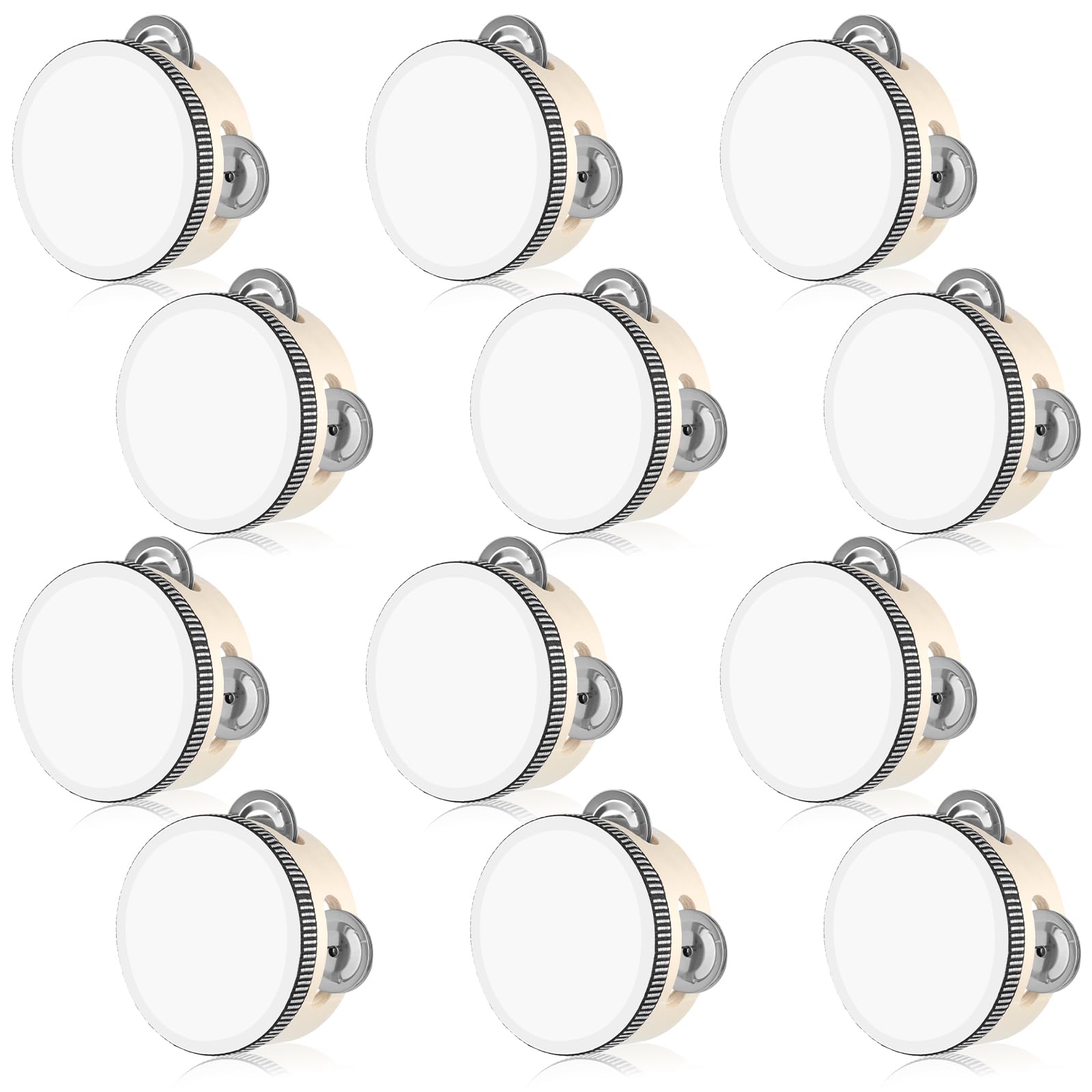 Photo 1 of 12 PCS 4 Inch Wedding Tambourines Bulk, Wedding Tambourine Drum for Adults, Wooden Hand Held Drum with Metal Jingles, Musical Educational Drums Instrument for Party, Church