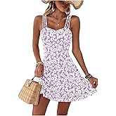 SOLY HUX Women's Floral Print Cami Dress Spaghetti Strap A Line Flowy Summer Mini Dresses Sundress